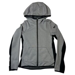 Nike Dri-FIT Full Zip Hoodie Kids Girls Size M Grey White Striped Excellent